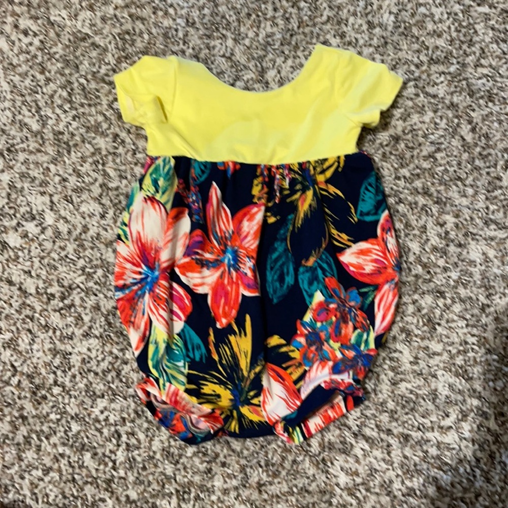 Yellow and navy blue boutique bubble romper/onesie